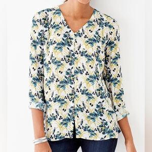 J.Jill Tunic Button Down Floral Size 3x V Neck travel office
